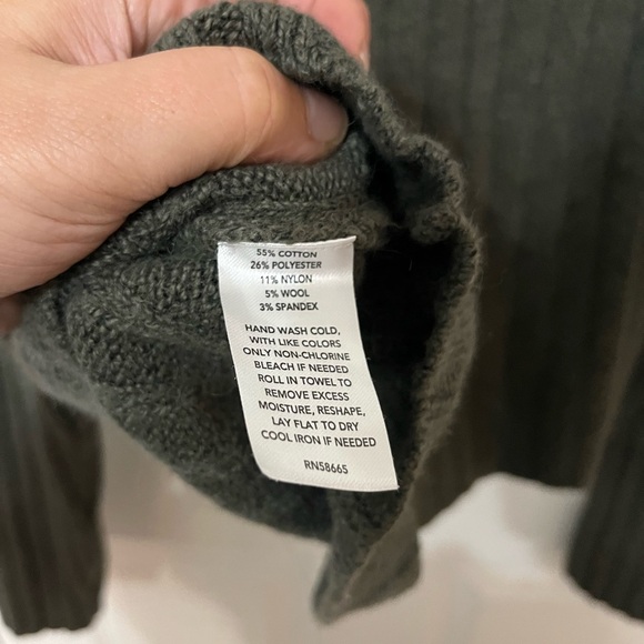 OPEN EDIT Cotton Blend Rib Funnel Neck Sweater In Olive Ivy large - Picture 6 of 6